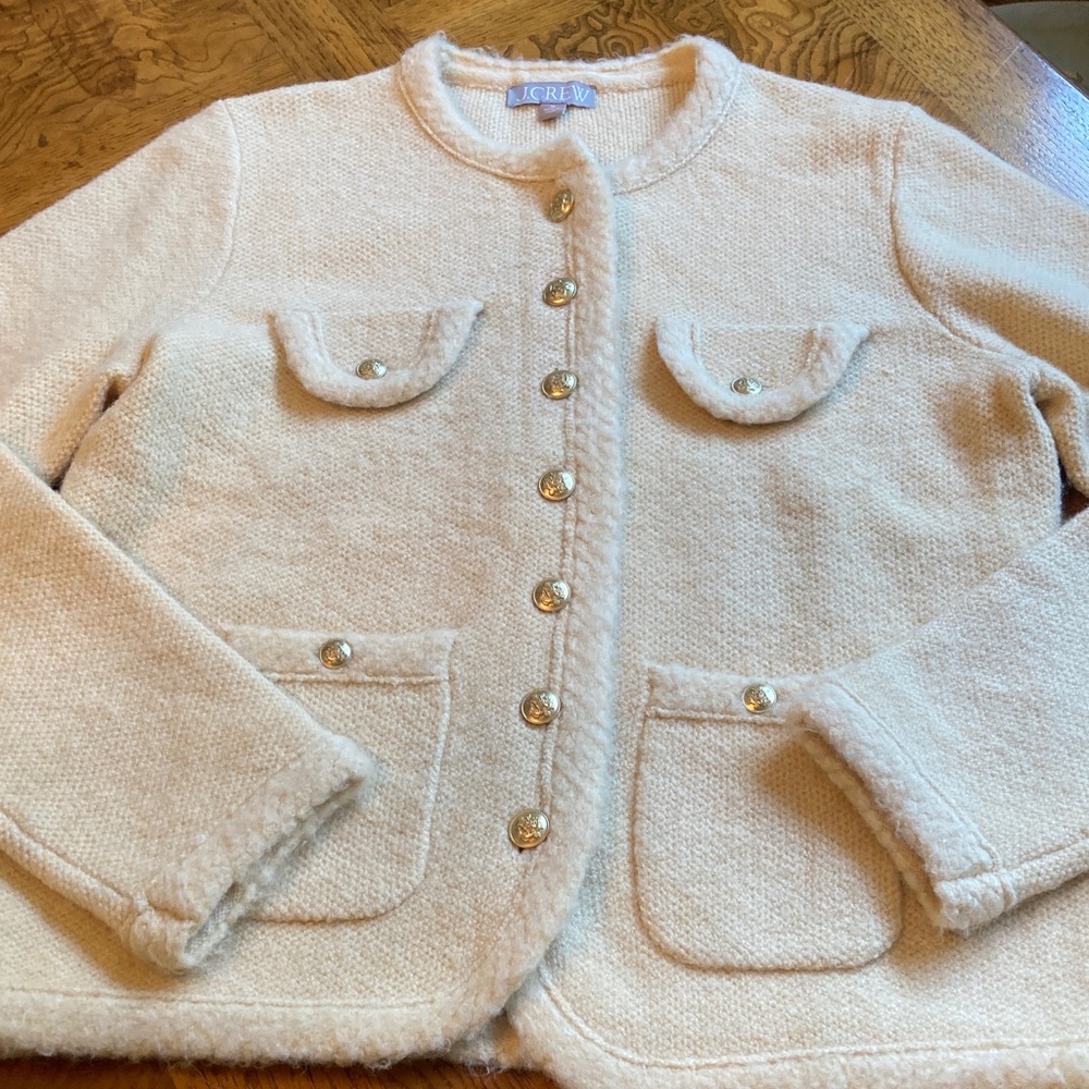 J. Crew butter yellow cardigan sweater jacket with gold buttons. Size medium.